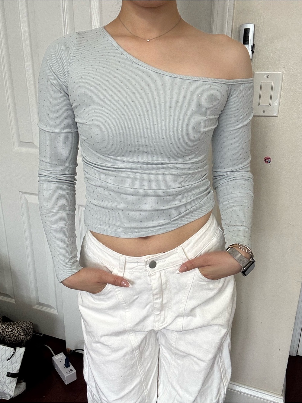 y2k one-shoulder long sleeve - light blue xs
